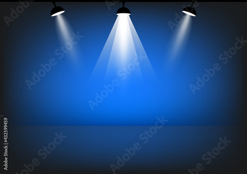 podium with spotlight for show with blue color tone wall background