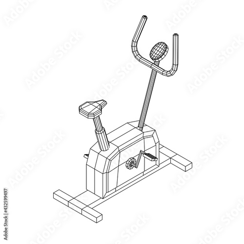 Excercise Bike. Gym equipment. Sport cardio fitness concept. Wireframe low poly mesh vector illustration.
