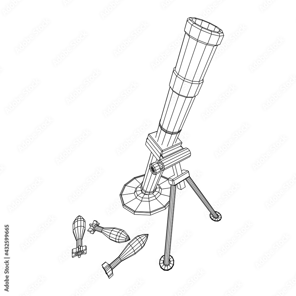 Obraz premium Firearm weapon army mortar and mine. Wireframe low poly mesh vector illustration