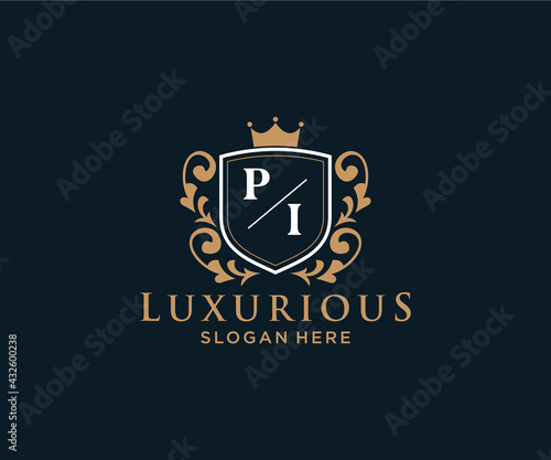 Initial PI Letter Royal Luxury Logo template in vector art for Restaurant, Royalty, Boutique, Cafe, Hotel, Heraldic, Jewelry, Fashion and other vector illustration.