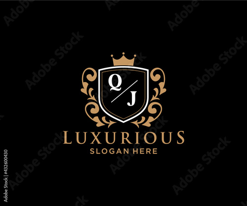 Initial QJ Letter Royal Luxury Logo template in vector art for Restaurant, Royalty, Boutique, Cafe, Hotel, Heraldic, Jewelry, Fashion and other vector illustration. photo