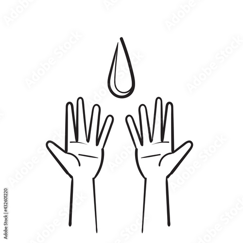 hand drawn doodle washing hands with water to keep clean illustration vector