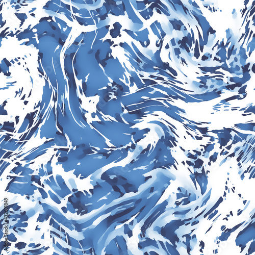 Water wave camouflage pattern, seamless grunge background. Military clothing style. Masking army camo, repeat print for wallpapers or prints on fabric. Blue, sea colors. Illustration