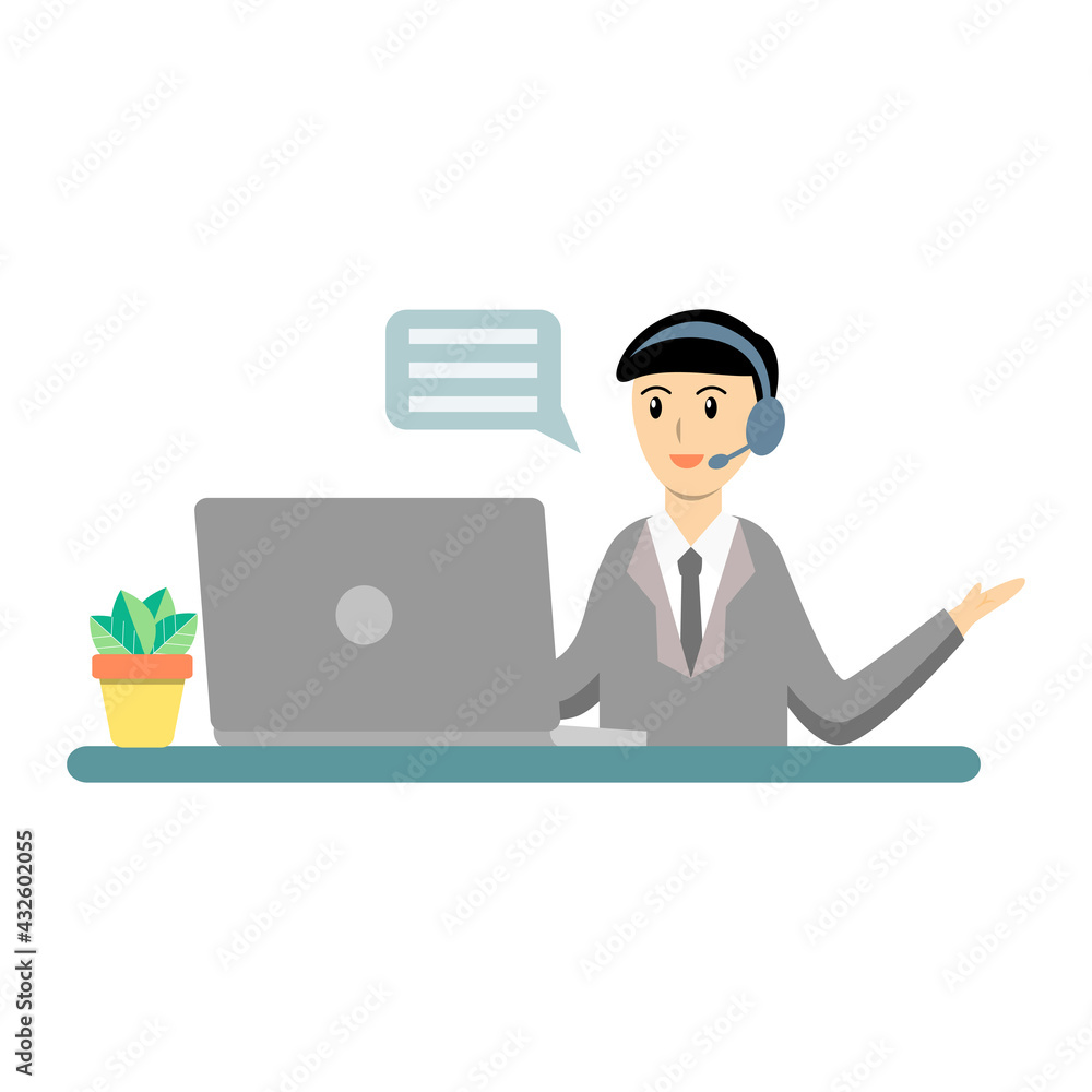 Operator answering customer's question. customer service, Broker agent, call center service concept vector Operator answering customer's question. customer service, Broker agent, call center service concept vector