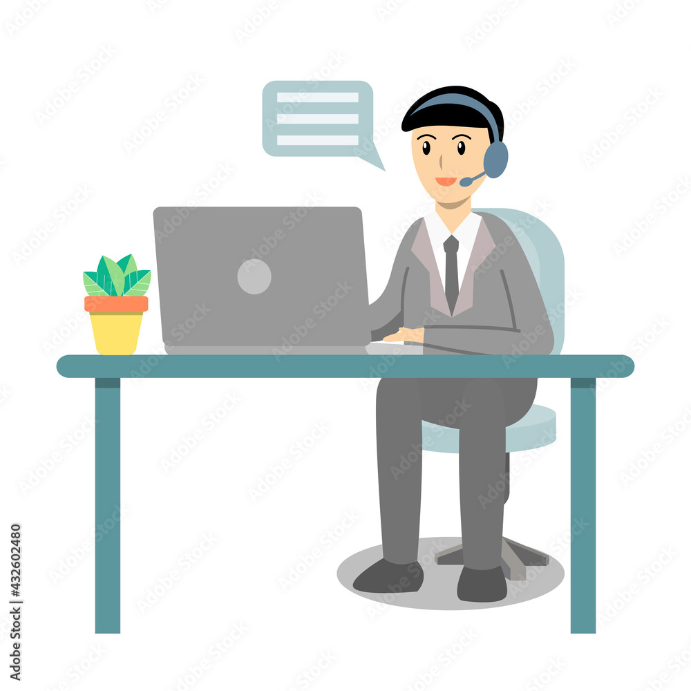 Operator replying customer's question also giving them information. customer service, Broker agent, call center , help and support service concept vector Operator replying customer's question also giving them information. customer service, Broker agent, call center , help and support service concept vector
