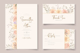 Set of hand drawn elegant floral wedding card template