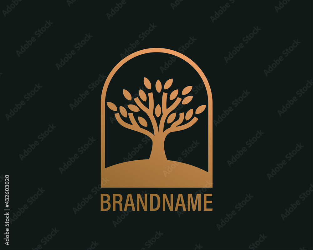 Tree logo icon template design. Round garden plant natural line symbol ...