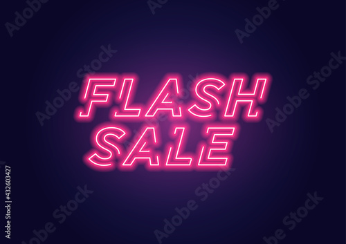 Pink Glow Neon Flash Sale Banner. Advertising signage for promotion flash sale offer, this design is a simple neon technique typography style.