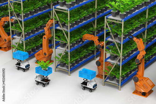 robotic arm in  greenhouse