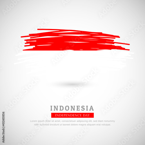 Brush flag of Indonesia country. Happy independence day of Indonesia with grungy flag background