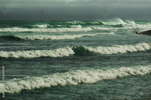Valokuva coastal sea waves in stormy inclement weather