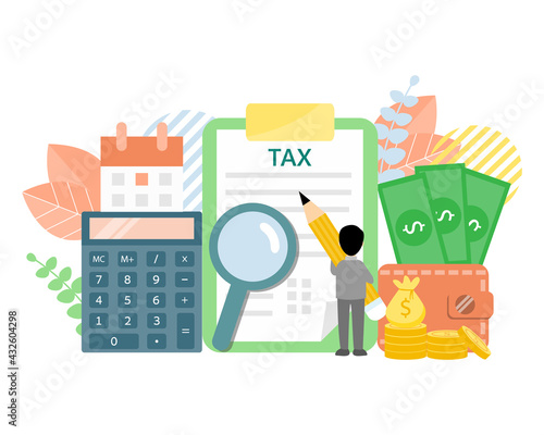 Businesssman holding pencil to fill in tax form.Tax payer,Tax calculation,Tax collector concept
