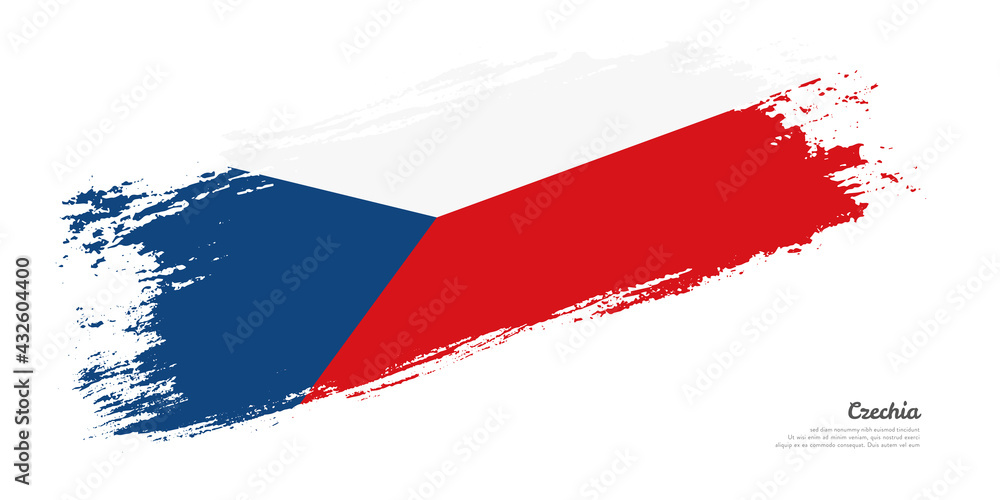 Hand painted brush flag of Czechia country with stylish flag on white background