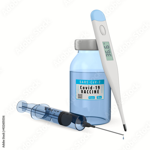 thermometer, syringe and va...