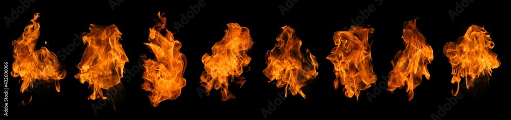 Fire collection set of flame burning isolated on dark background for graphic design Fire collection set of flame burning isolated on dark background for graphic design