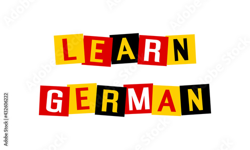 learn german text in disordered squares painted in germany flag colors