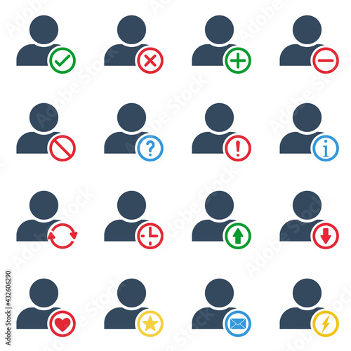 one person with many different colorful actions, vector outline icons set