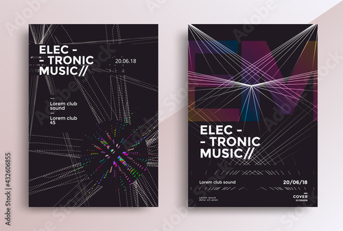 Electronic Music Fest posters design. Sound flyer with geometric line shapes. Vector 