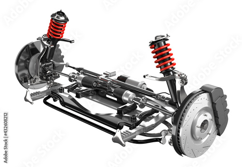 Tablou pe pânză Car suspension and disk brake isolated on white background