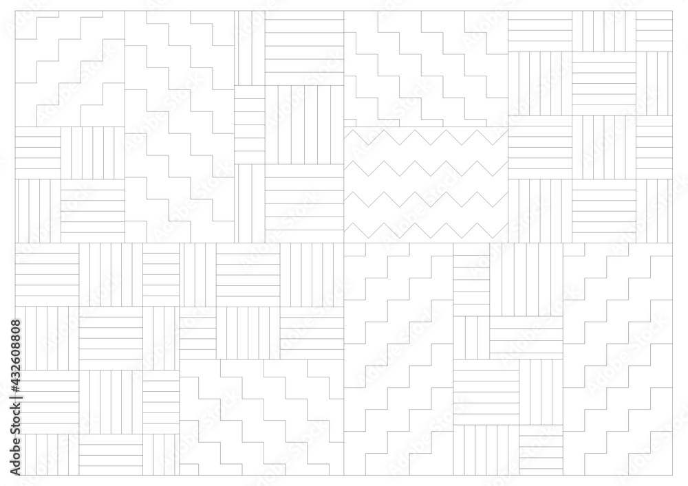 Coloring page of checkered abstract pattern in line-art style. Raster illustration in A3 paper size.