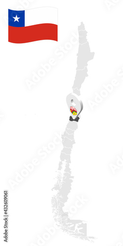 Location of  O'Higgins Region on map Chile. 3d location sign similar to the flag of Libertador General Bernardo O'Higgins. Quality map  with  provinces of  Chile for your design. EPS10