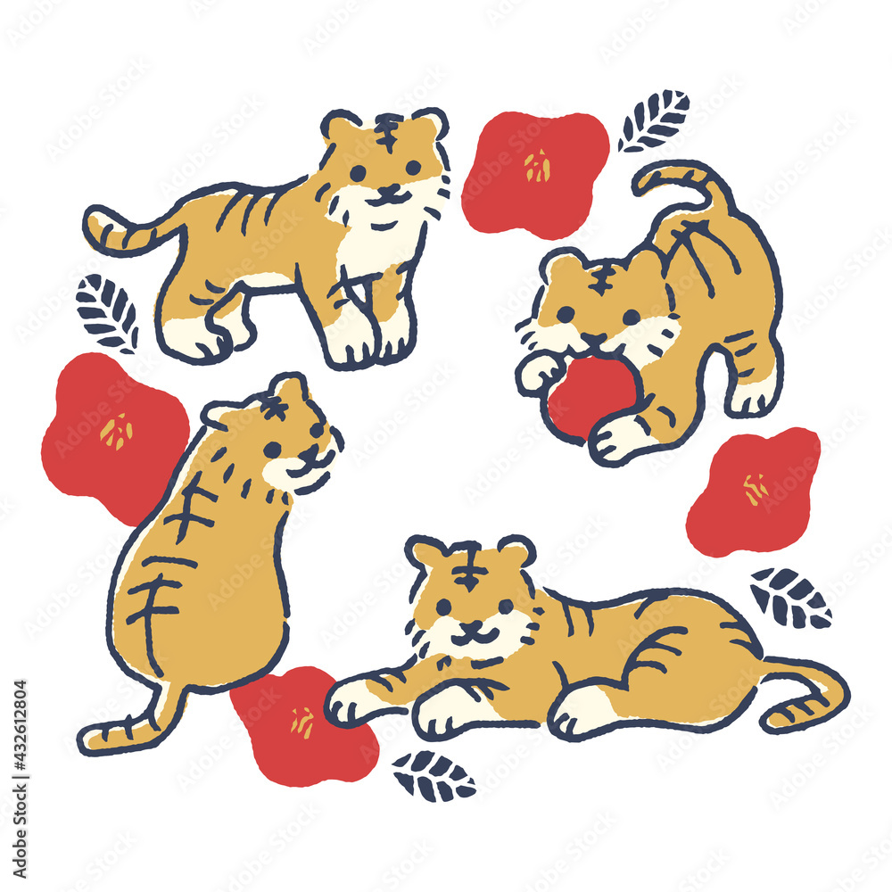 Baby tiger and flower vector art トラの赤ちゃんと花