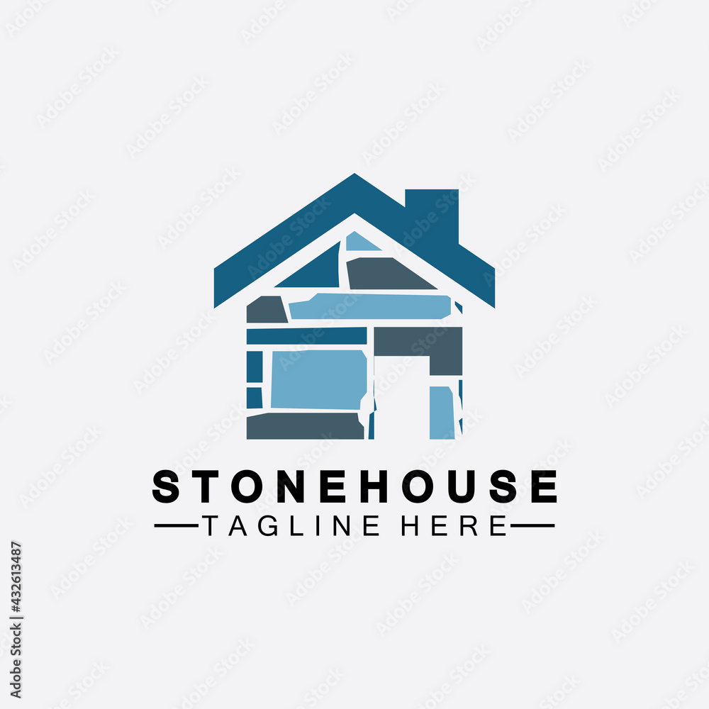 Stone house hipster vintage logo vector icon illustration design,brick house logo vector illustration design template