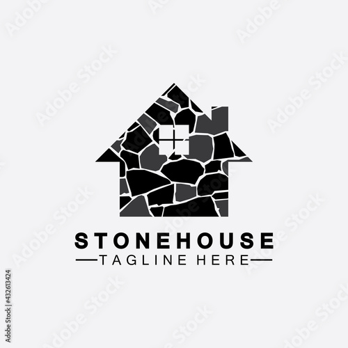 Stone house hipster vintage logo vector icon illustration design,brick house logo vector illustration design template