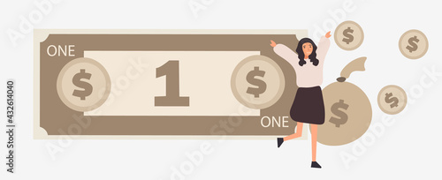 Rich women. Wealthy people with moneybag and cash dollar, millionaire bathing in money, entrepreneur finance success.Illustration millionaire with moneybag.Vector Ilustration.