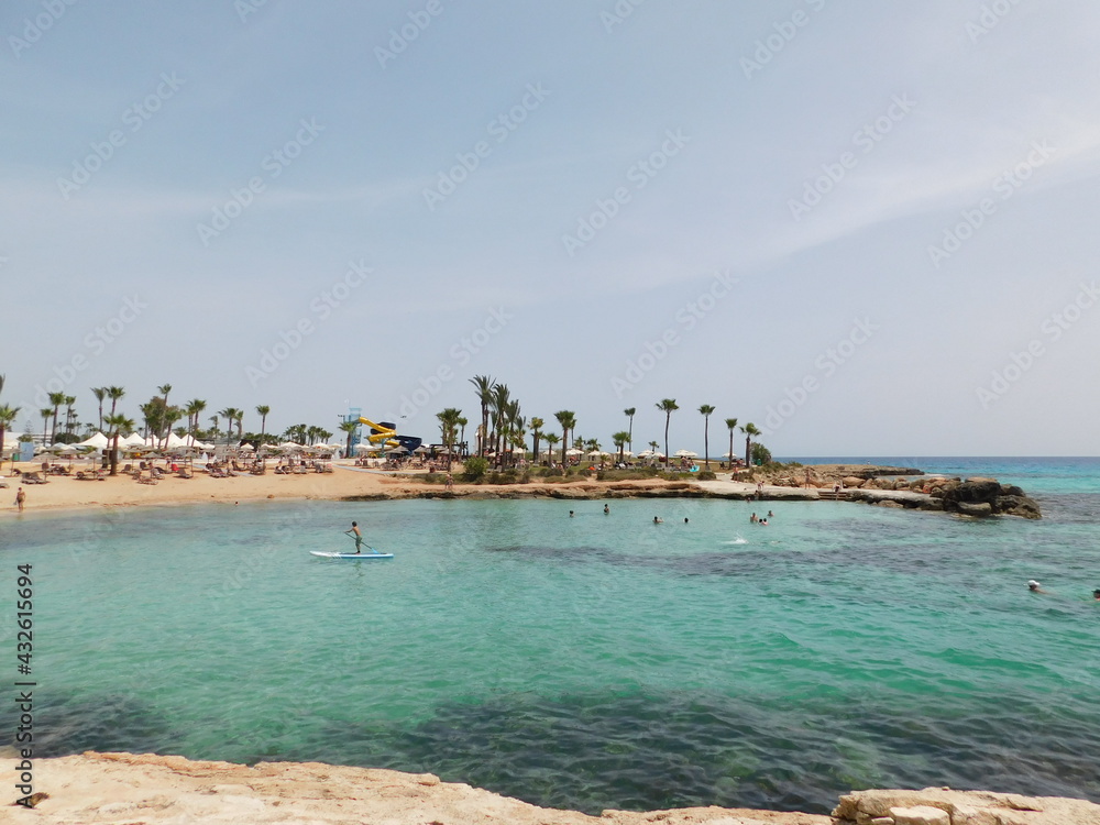 azure water on nissi beach. ayia napa. cyprus. April 2021