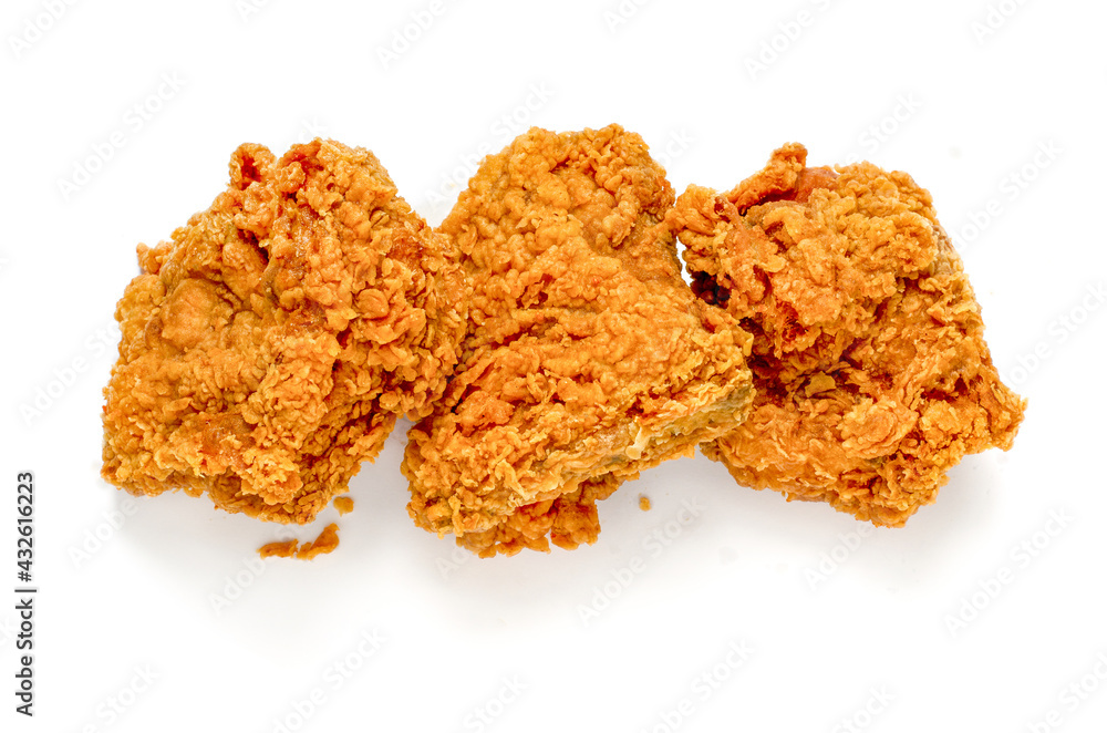 Three pieces of fried chicken on white background Three pieces of fried chicken on white background