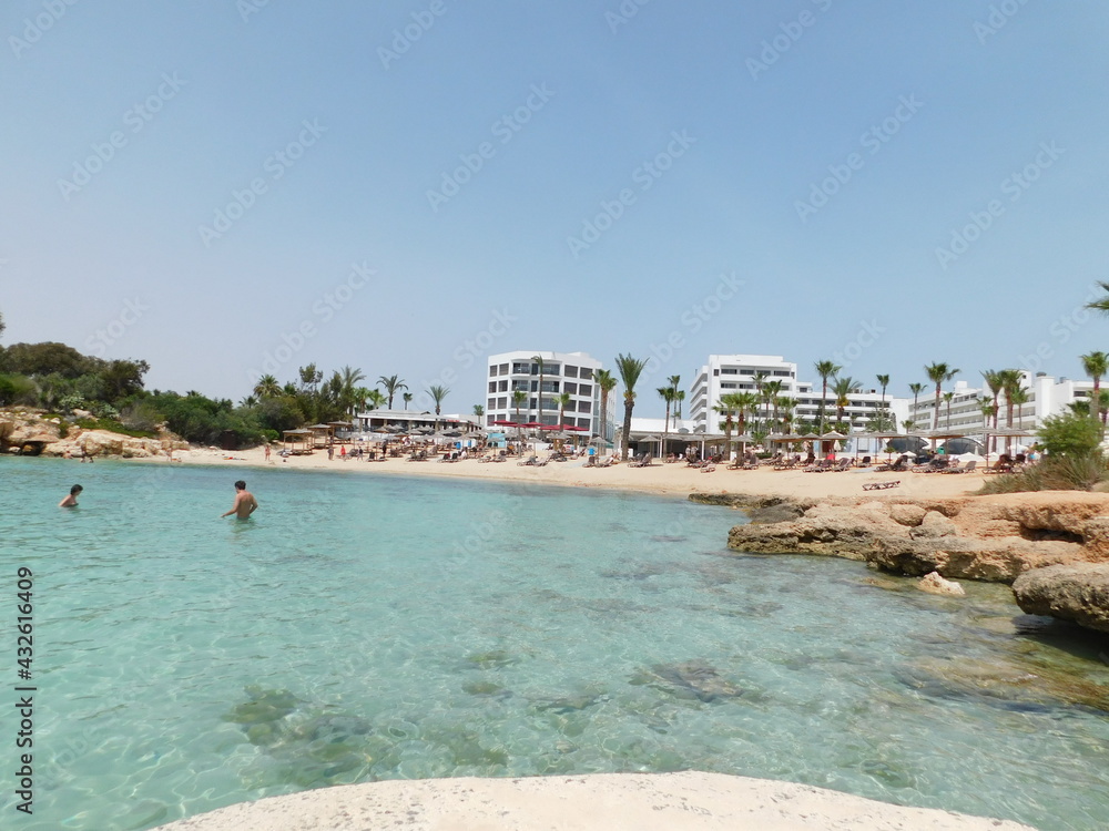 azure water on nissi beach. ayia napa. cyprus. April 2021