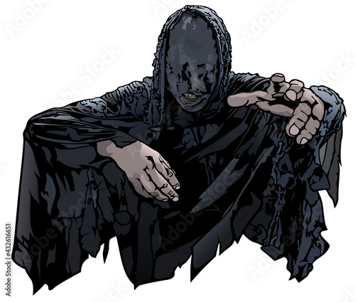 Dark Scary Ghost without Face - Colored Illustration Isolated on White Background, Vector