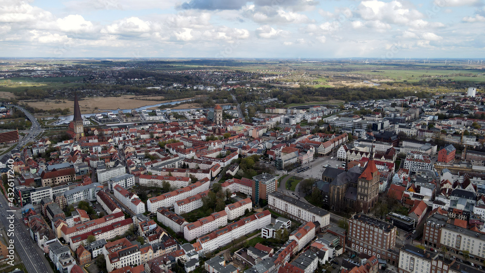 Obraz premium the old city of Rostock with historic church towers
