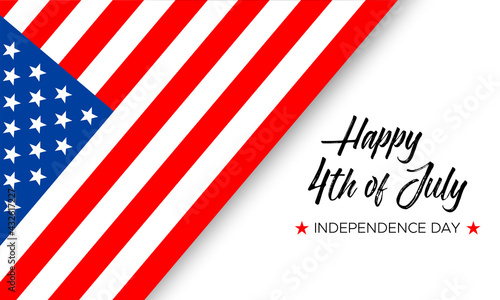 Happy 4th of July, Independence Day, Handwritten Text With USA National Flag and Stars, Isolated on White Background. Vector Illustration
