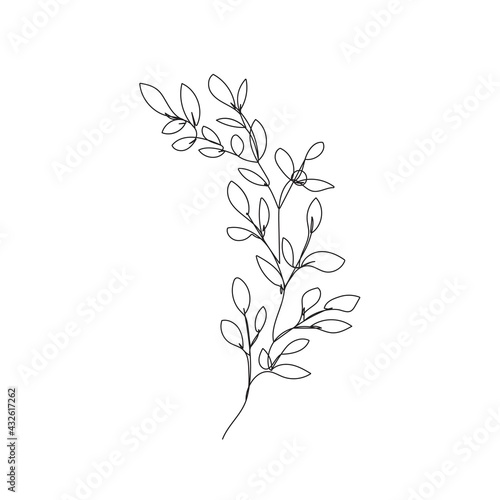 Leaves One Line Drawing. Hand Drawn Minimalism Style of Simple Leaves Line Art Drawing. Abstract Contemporary Design Template for Covers, t-Shirt Print, Postcard, Banner etc. Vector EPS 10 © Наталья Дьячкова