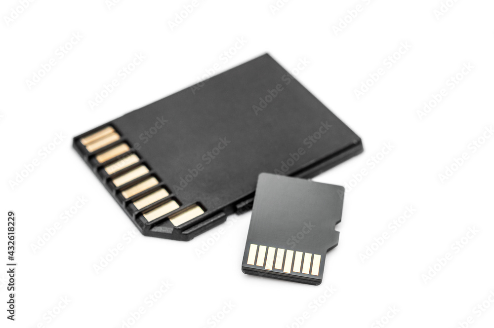 SD memory card with microSD card on white background. SD memory card with microSD card on white background.