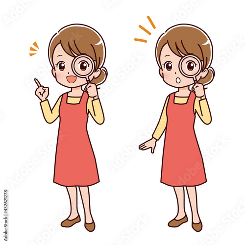 虫眼鏡で調べる女性のイラスト