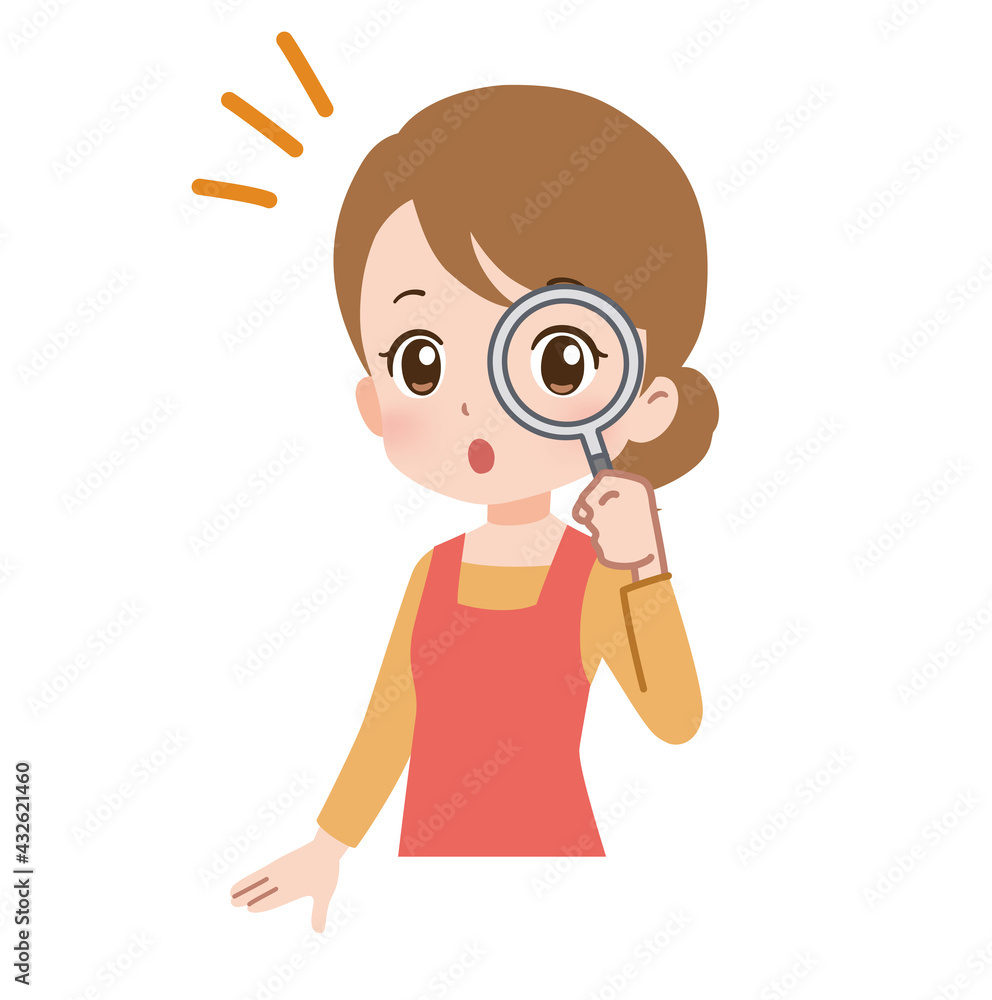 虫眼鏡で調べる女性のイラスト 虫眼鏡で調べる女性のイラスト