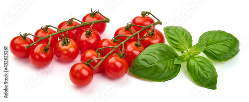 Fototapeta Naklejka Na Ścianę i Meble -  Fresh cherry tomatoes, isolated on a white background. High resolution image.