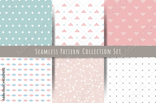 A set of simple minimalistic vintage seamless patterns. gentle light ornaments with branch, drops, shapes for prints, wallpapers, textiles. Vector graphics.