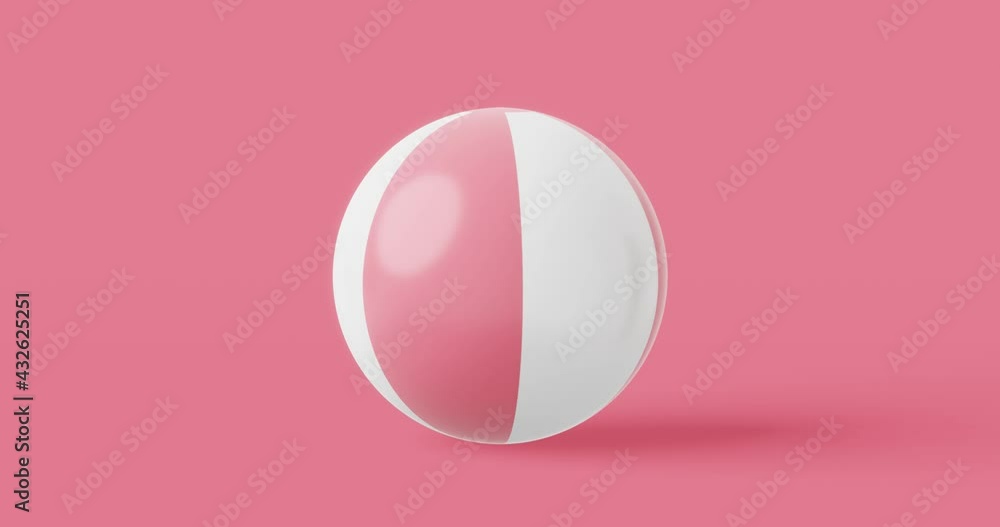 Pink inflatable ball beach toy on pink summer background with balloon concept. 3D rendering. Pink inflatable ball beach toy on pink summer background with balloon concept. 3D rendering.