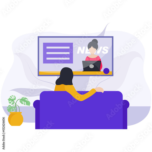 Girl watching news on television