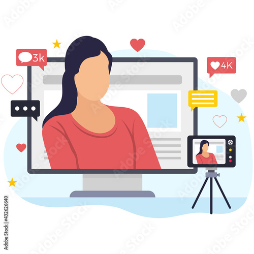 Female vlogger posting video on social media