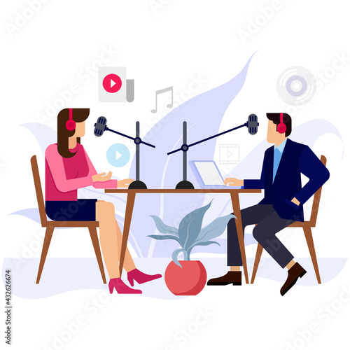 Radio jockey's reading news in radio station