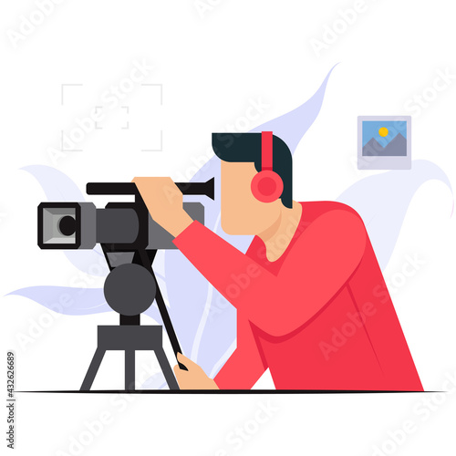 Male videographer shooting video