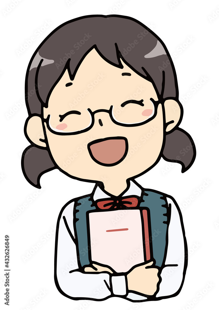 Obraz premium ノートを抱えた眼鏡の女子学生のバストアップ