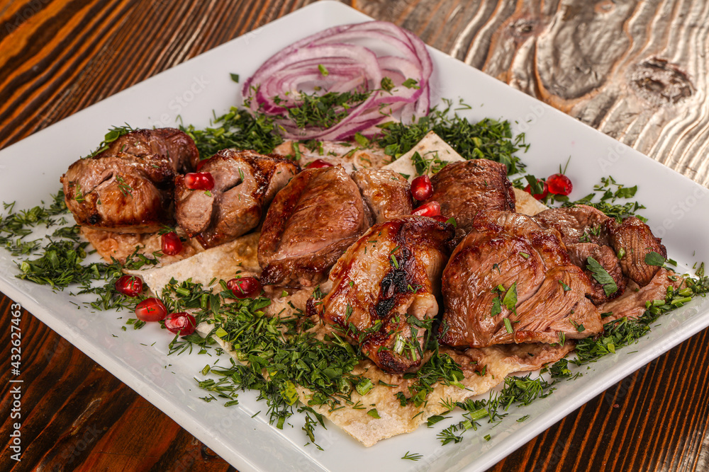 Grilled beef kebab barbeque shashlik
