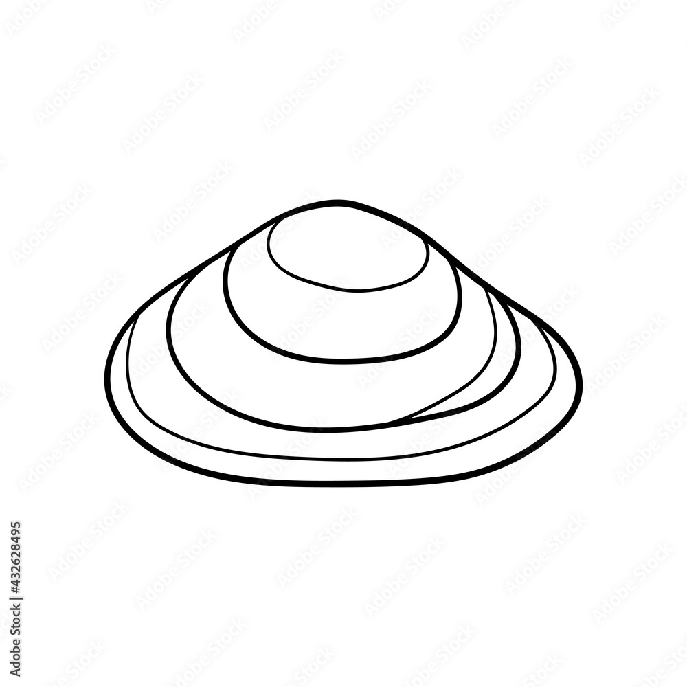 Hand-drawn clamshell of engraved line. Design element for invitations, greeting cards, posters, banners, flyers and more. Vector illustration isolated on white background. Hand-drawn clamshell of engraved line. Design element for invitations, greeting cards, posters, banners, flyers and more. Vector illustration isolated on white background.