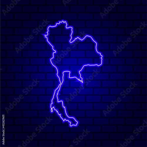 Thailand glowing neon sign on brick wall background